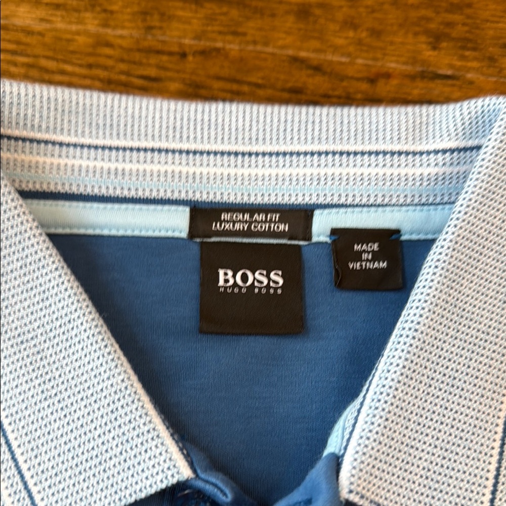 Boss Blue Polo Shirt with White Trim - Picture 3 of 5